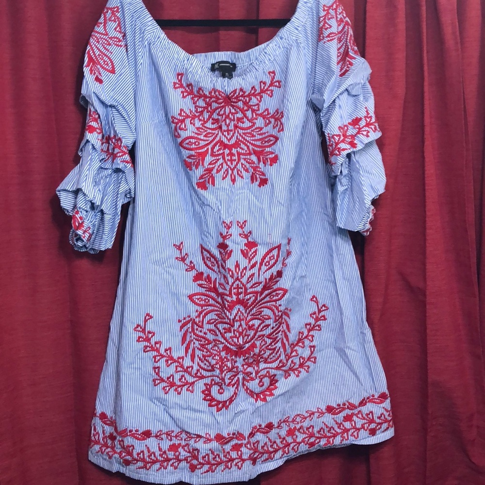 INC International Concepts Blue & Red Embroidered Mini Dress